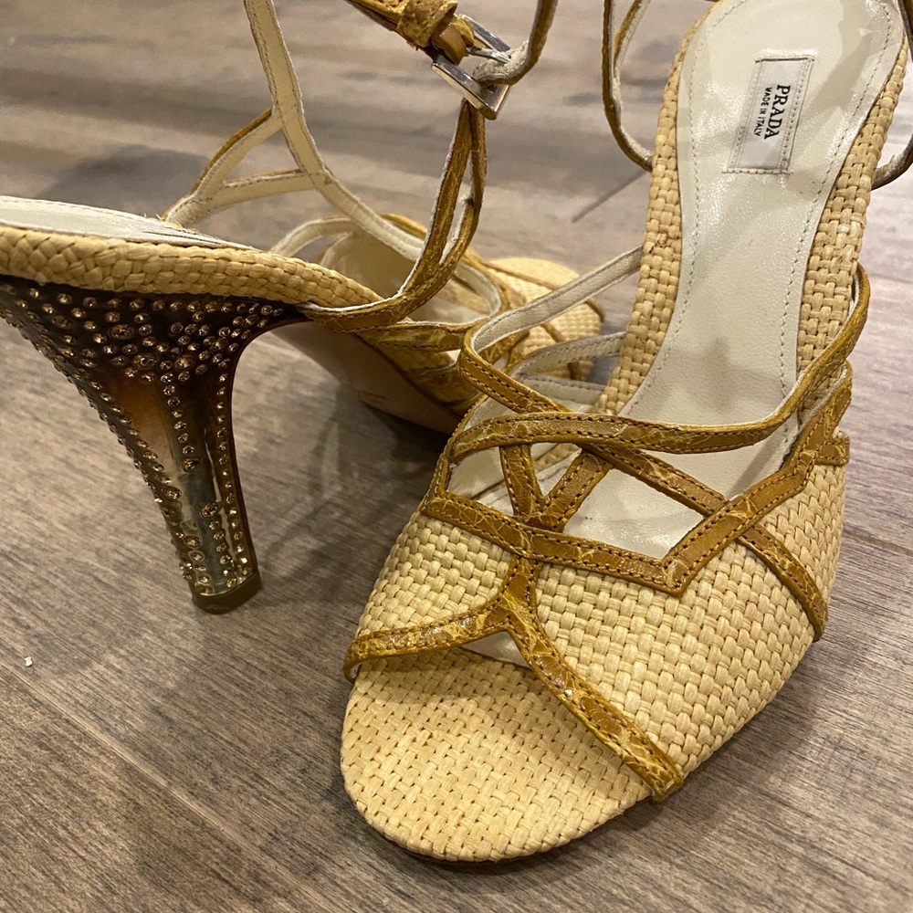 Prada sandals with glass jeweled heel
